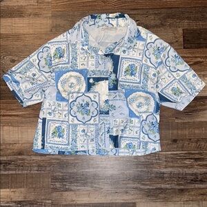 Abercrombie & Fitch Blue Floral Patchwork Button Down Shirt